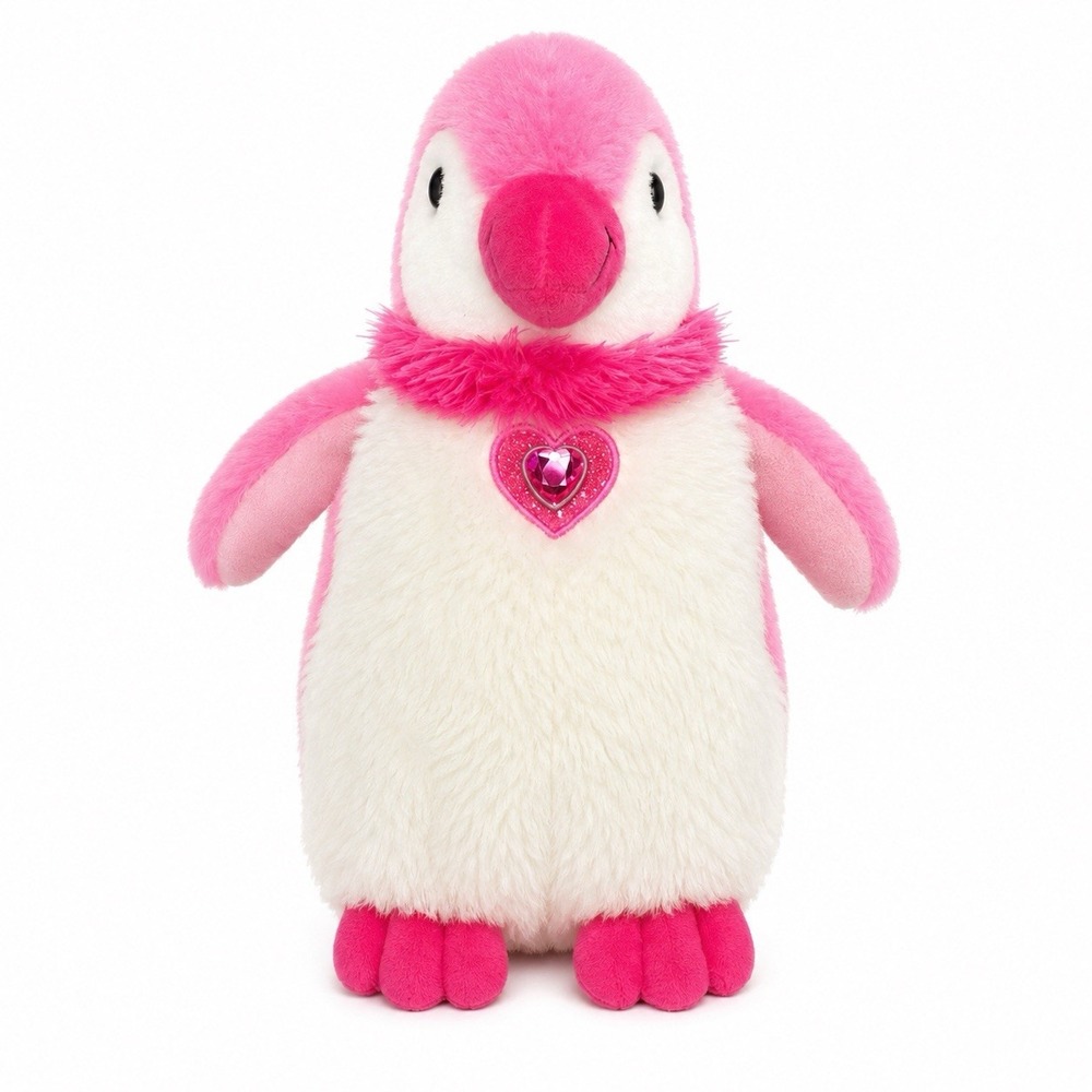 The Petting Zoo Pink Penguin Plush Bird Stuffed Animal Heart Necklace Toy
